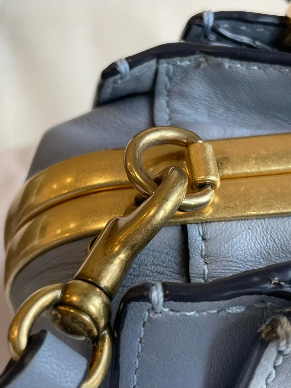 Coach Kisslock Dreamer 21 Blue Leather Satchel with Gold Hardware with Card